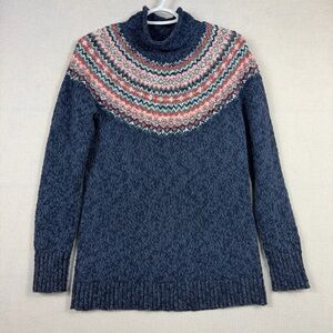 L.L. Bean Mock Neck Fair Isle Sweater SMALL Chunky Knit
